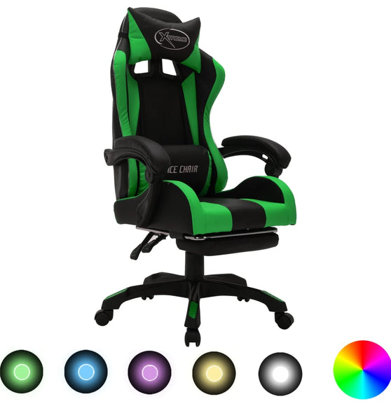 Gaming-Stuhl mit RGB LED-Leuchten Grün und Schwarz Kunstleder