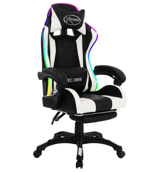Gaming-Stuhl mit RGB LED-Leuchten Weiß und Schwarz Kunstleder