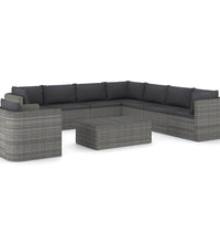 9-tlg. Garten-Lounge-Set mit Kissen Poly Rattan Grau