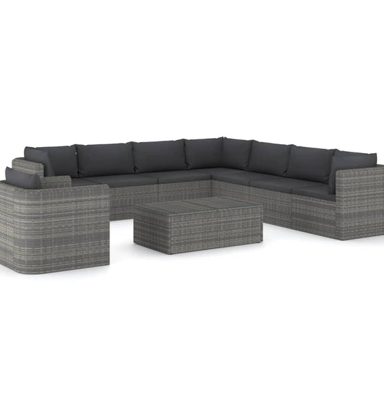 9-tlg. Garten-Lounge-Set mit Kissen Poly Rattan Grau