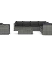 9-tlg. Garten-Lounge-Set mit Kissen Poly Rattan Grau