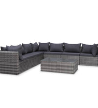 9-tlg. Garten-Lounge-Set mit Kissen Poly Rattan Grau