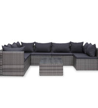 9-tlg. Garten-Lounge-Set mit Kissen Poly Rattan Grau