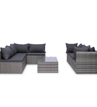 9-tlg. Garten-Lounge-Set mit Kissen Poly Rattan Grau