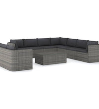 10-tlg. Garten-Lounge-Set mit Kissen Poly Rattan Grau