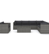 10-tlg. Garten-Lounge-Set mit Kissen Poly Rattan Grau