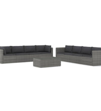 9-tlg. Garten-Lounge-Set mit Kissen Poly Rattan Grau