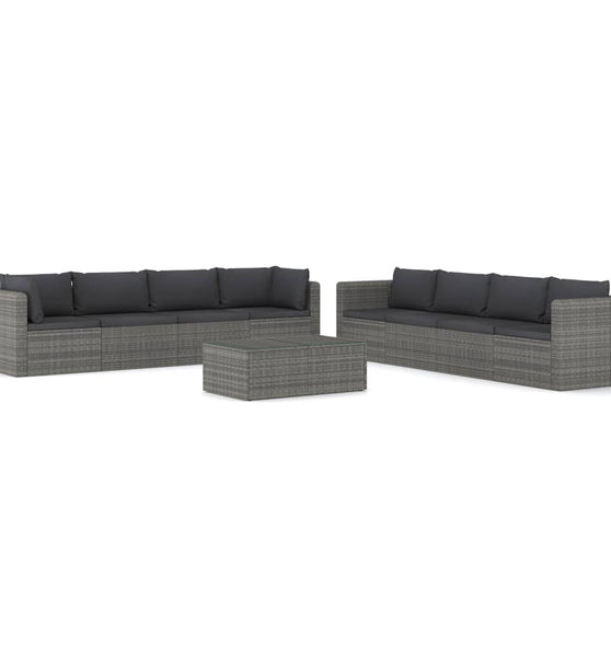 9-tlg. Garten-Lounge-Set mit Kissen Poly Rattan Grau