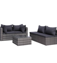 9-tlg. Garten-Lounge-Set mit Kissen Poly Rattan Grau