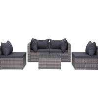 9-tlg. Garten-Lounge-Set mit Kissen Poly Rattan Grau