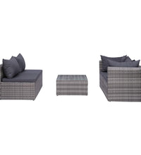 9-tlg. Garten-Lounge-Set mit Kissen Poly Rattan Grau