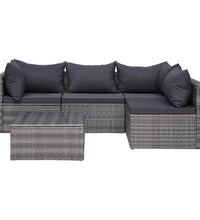 9-tlg. Garten-Lounge-Set mit Kissen Poly Rattan Grau