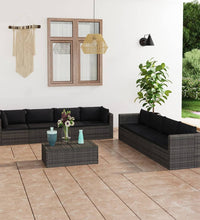 9-tlg. Garten-Lounge-Set mit Kissen Poly Rattan Grau