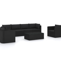 7-tlg. Garten-Lounge-Set mit Kissen Poly Rattan Schwarz