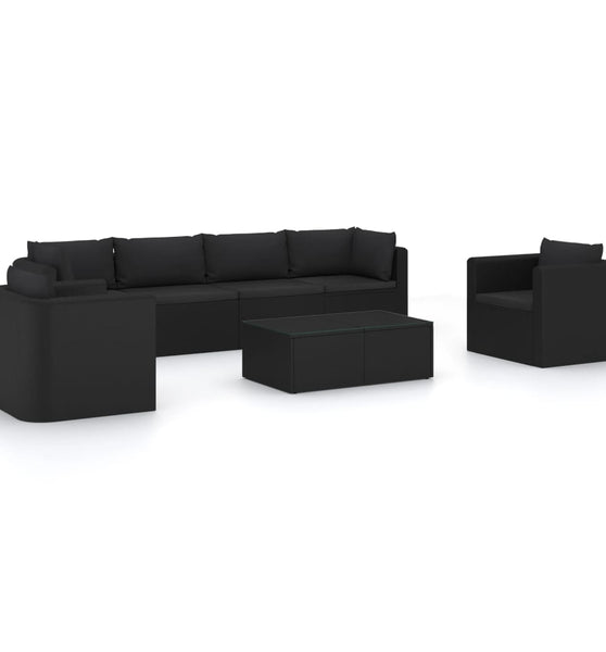 7-tlg. Garten-Lounge-Set mit Kissen Poly Rattan Schwarz