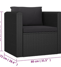 7-tlg. Garten-Lounge-Set mit Kissen Poly Rattan Schwarz