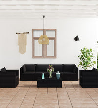 7-tlg. Garten-Lounge-Set mit Kissen Poly Rattan Schwarz