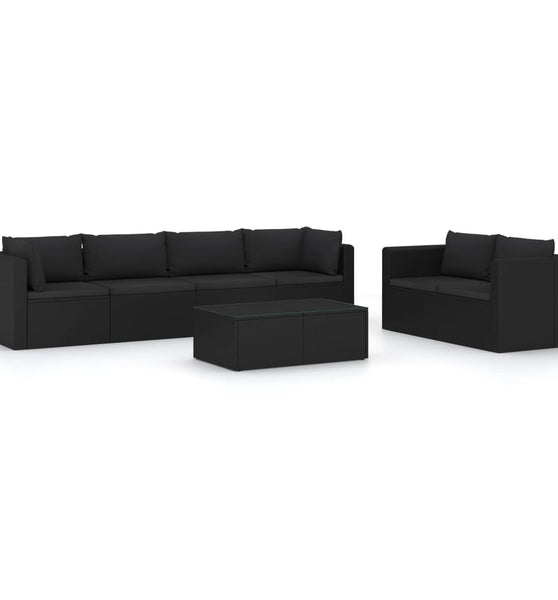 7-tlg. Garten-Lounge-Set mit Kissen Poly Rattan Schwarz