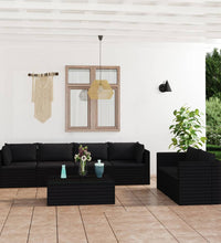 7-tlg. Garten-Lounge-Set mit Kissen Poly Rattan Schwarz