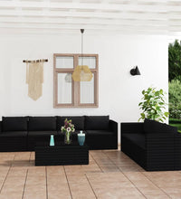 8-tlg. Garten-Lounge-Set mit Kissen Poly Rattan Schwarz