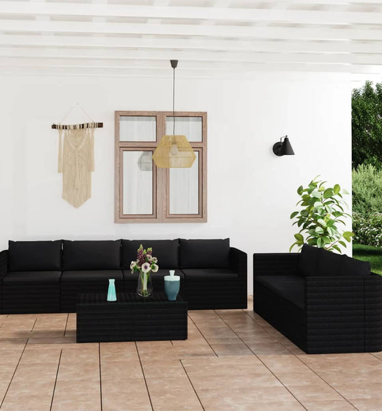 8-tlg. Garten-Lounge-Set mit Kissen Poly Rattan Schwarz