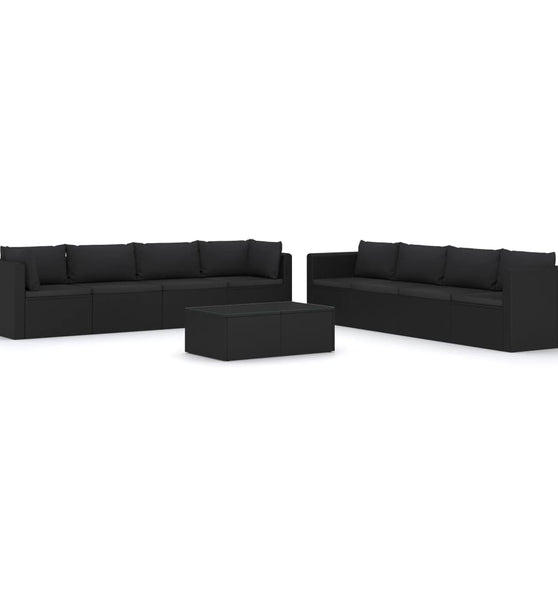 9-tlg. Garten-Lounge-Set mit Kissen Poly Rattan Schwarz