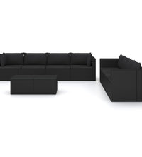 9-tlg. Garten-Lounge-Set mit Kissen Poly Rattan Schwarz