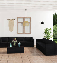 9-tlg. Garten-Lounge-Set mit Kissen Poly Rattan Schwarz