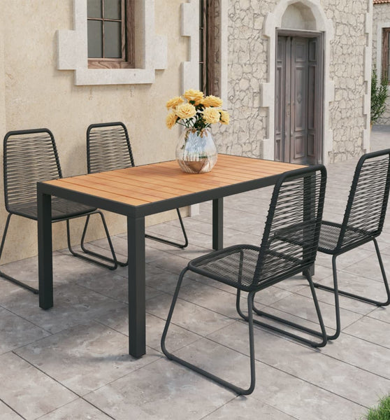 5-tlg. Garten-Essgruppe PVC Rattan Schwarz und Braun