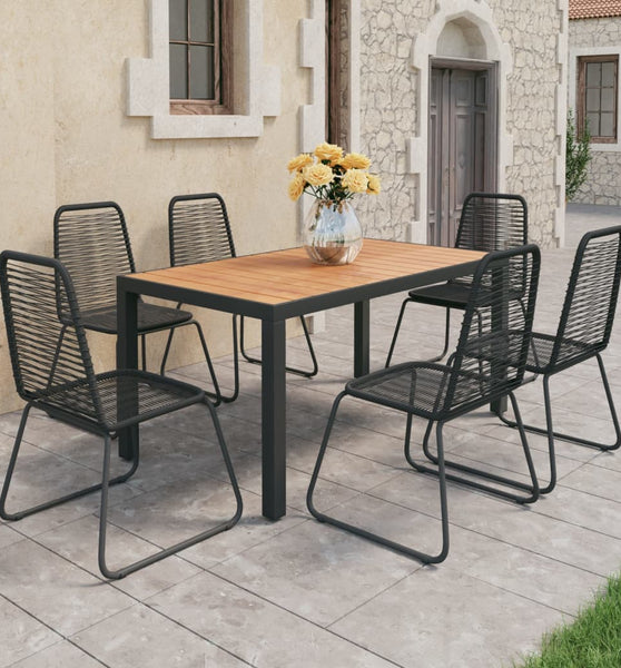 7-tlg. Garten-Essgruppe PVC Rattan Schwarz und Braun