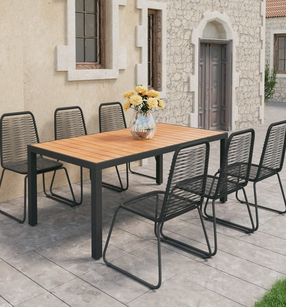 7-tlg. Garten-Essgruppe PVC Rattan Schwarz und Braun