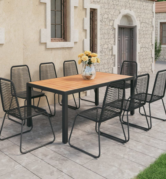 9-tlg. Garten-Essgruppe PVC Rattan Schwarz und Braun