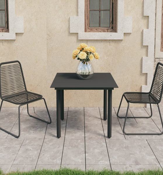 3-tlg. Garten-Essgruppe PVC Rattan Schwarz