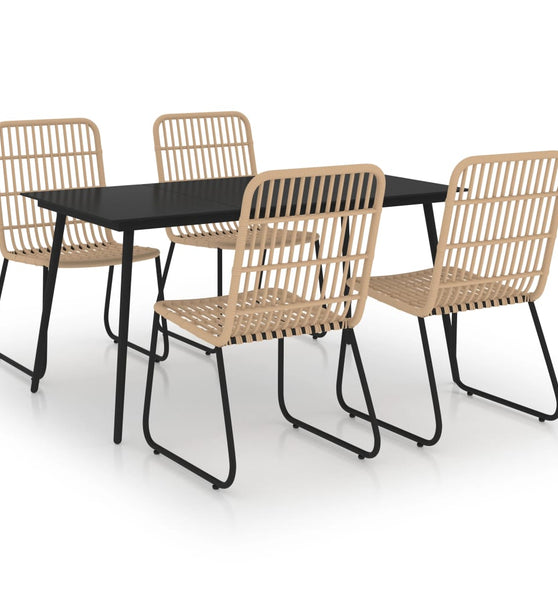 5-tlg. Garten-Essgruppe Poly Rattan und Glas