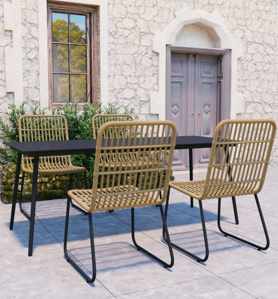 5-tlg. Garten-Essgruppe Poly Rattan und Glas