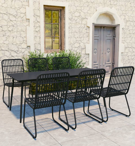 7-tlg. Garten-Essgruppe Poly Rattan und Glas