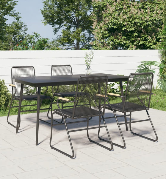 5-tlg. Garten-Essgruppe Schwarz PVC Rattan