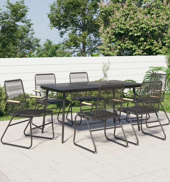 7-tlg. Garten-Essgruppe Schwarz PVC-Rattan