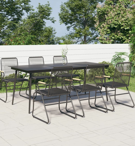 7-tlg. Garten-Essgruppe Schwarz PVC-Rattan