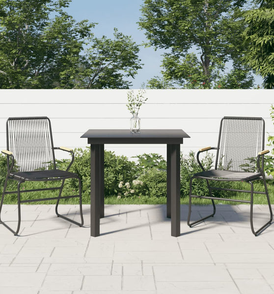 3-tlg. Garten-Essgruppe Schwarz PVC Rattan