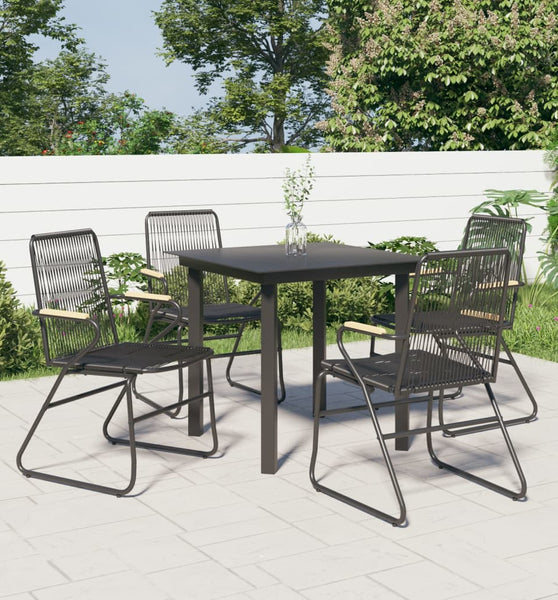 5-tlg. Garten-Essgruppe Schwarz PVC Rattan