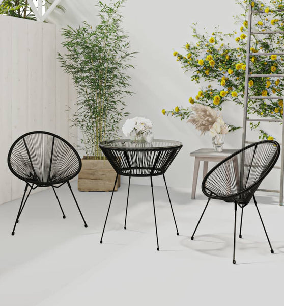 3-tlg. Garten-Essgruppe PVC Rattan Schwarz