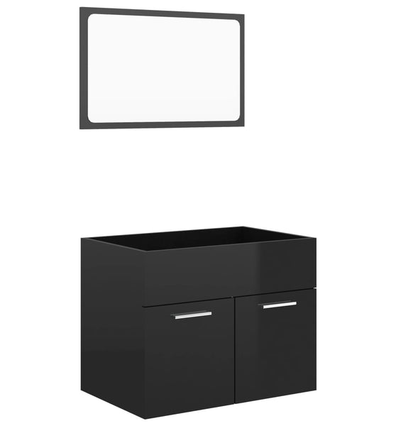 2-tlg. Badmöbel-Set Hochglanz-Schwarz Holzwerkstoff