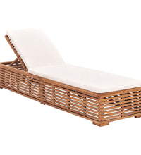 Sonnenliege mit Creme Kissen Teak Massivholz