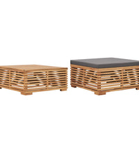 Gartentisch und Fußhocker Set mit Dunkelgrauem Kissen Teakholz