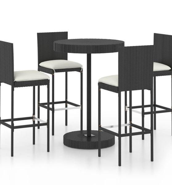 5-tlg. Gartenbar-Set mit Kissen Poly Rattan Schwarz