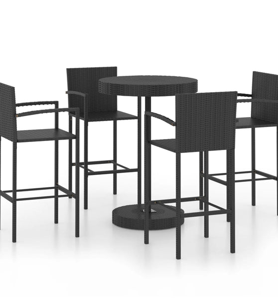 5-tlg. Gartenbar-Set Poly Rattan Schwarz