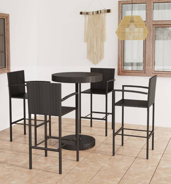 5-tlg. Gartenbar-Set Poly Rattan Schwarz