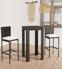 3-tlg. Gartenbar-Set mit Kissen Poly Rattan Schwarz