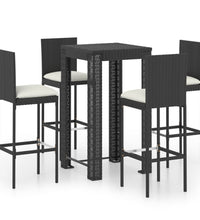 5-tlg. Gartenbar-Set mit Kissen Poly Rattan Schwarz